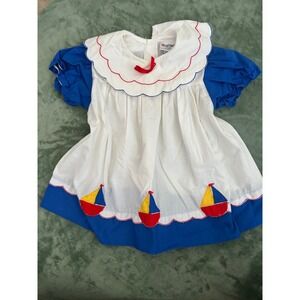 Vintage Kids Stuff Nautical Sailboat Dress Blue White Scalloped 24m‎ Nostalgia